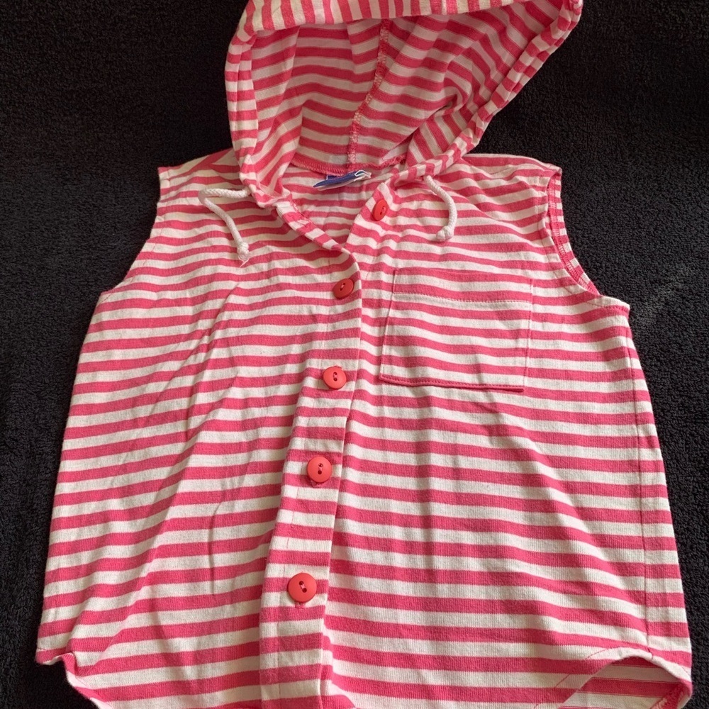Striped Pink Sleeveless Hoodie for Kids